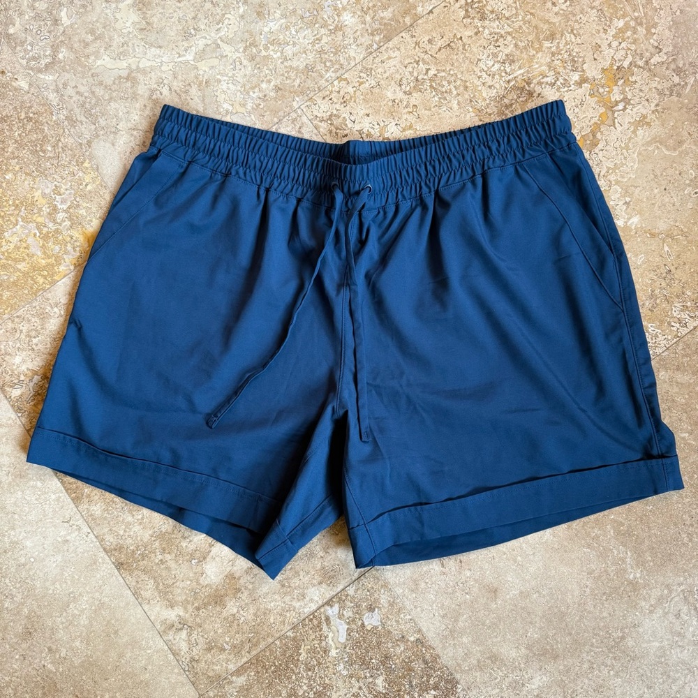 Blue Elastic Waist Shorts